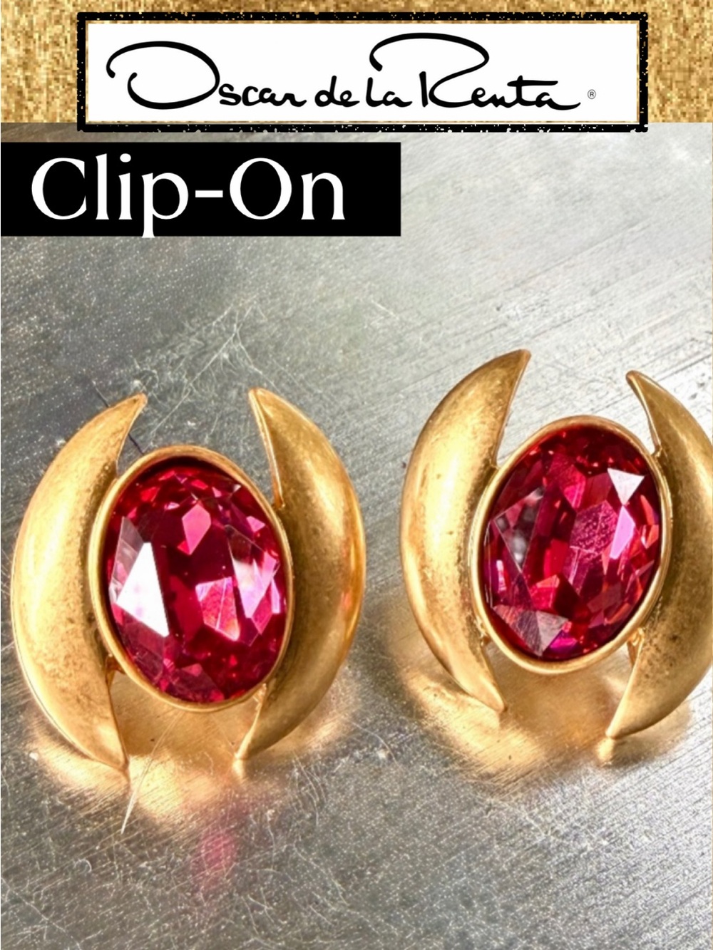 Oscar de la Renta Oval Stone Earrings-🩷SPECIAL-OFFER🩷 CLIP ON PINK Crystal